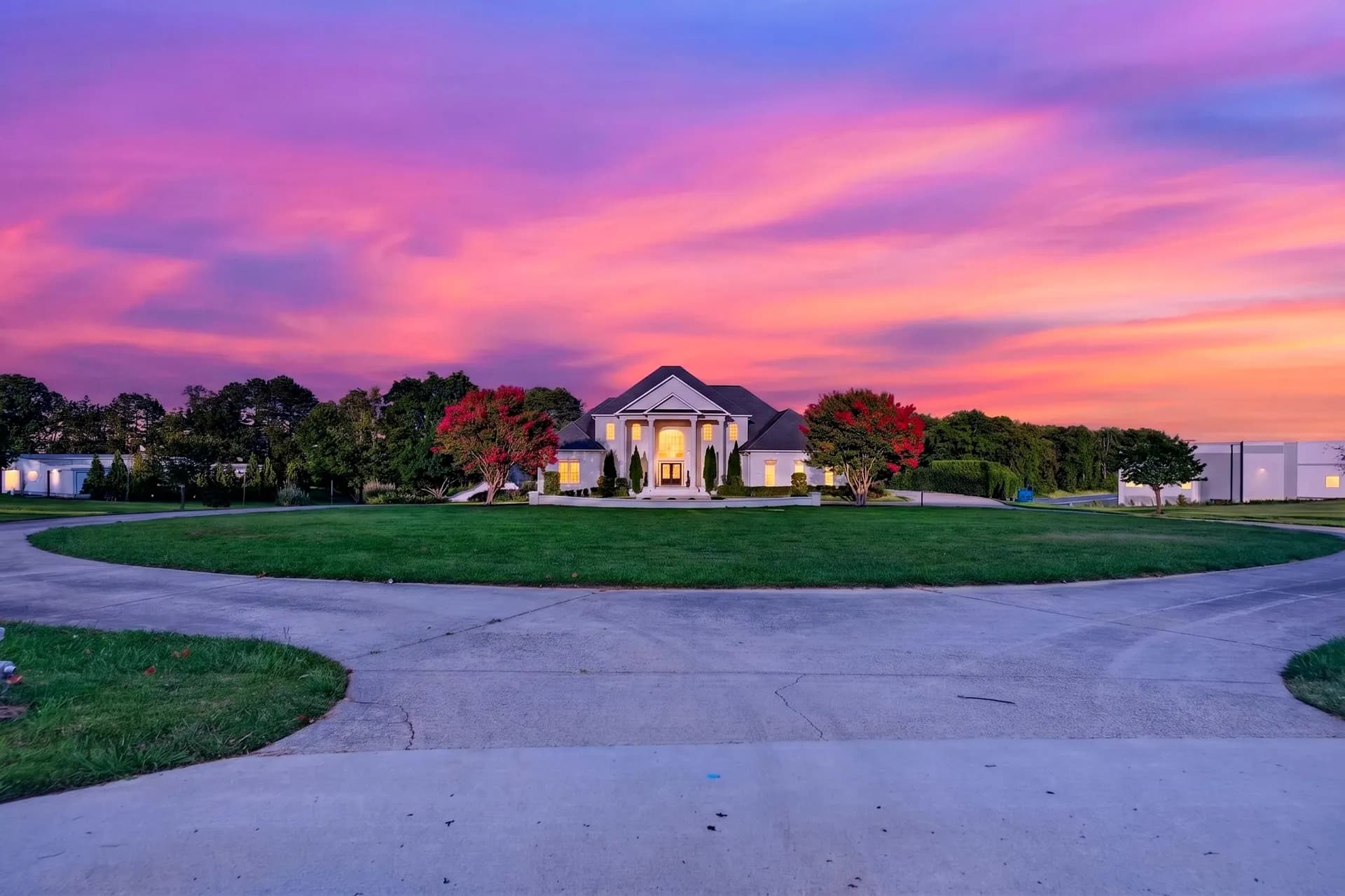 Front exterior twilight at White Fallow Estate