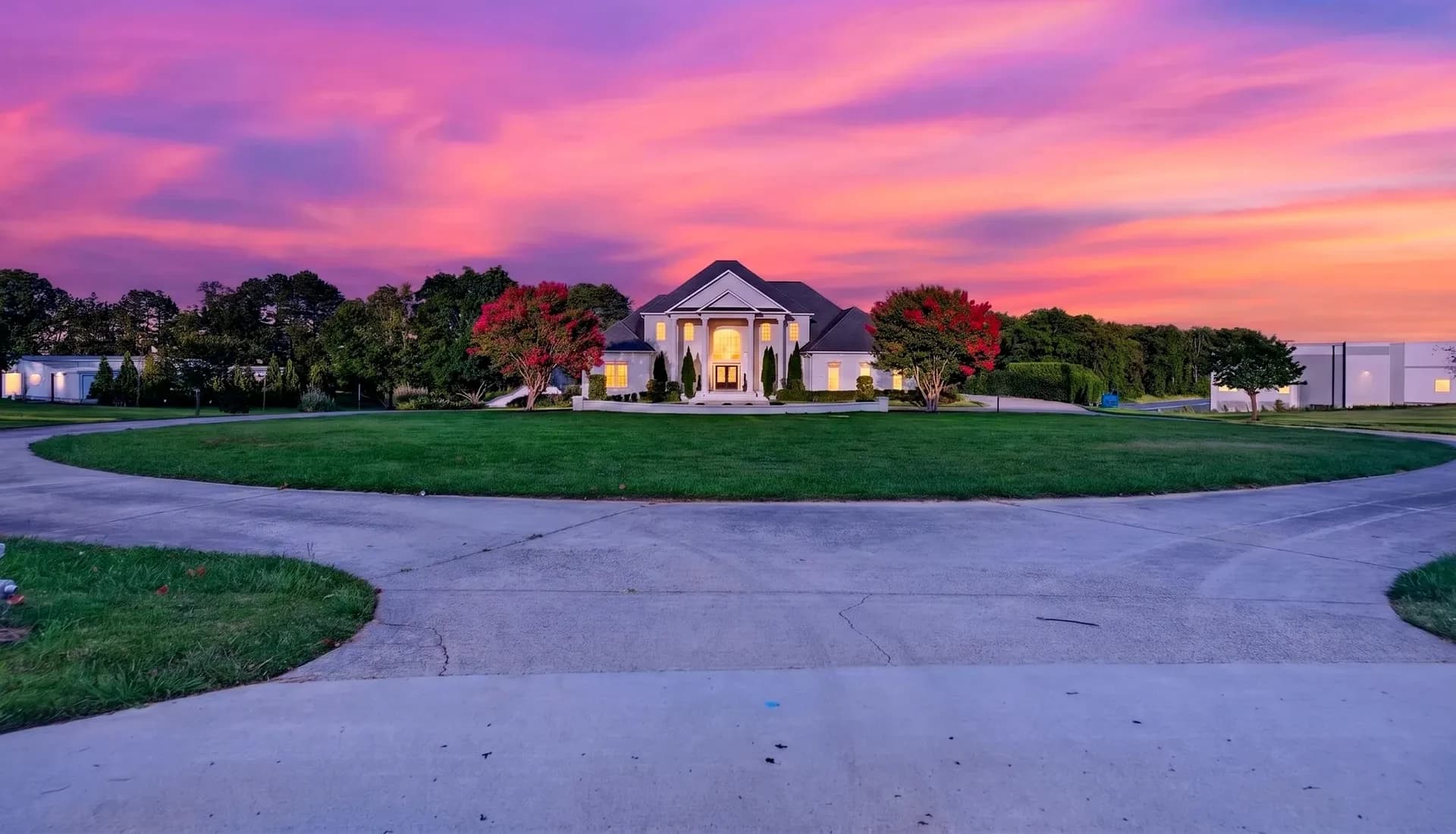 Hero front twilight at White Fallow Estate