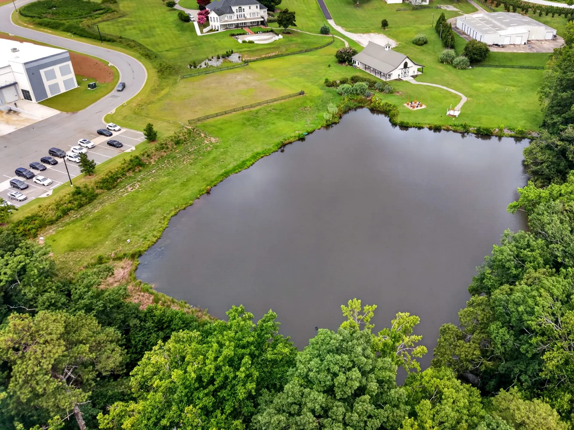 Aerial pond view at White Fallow Estate