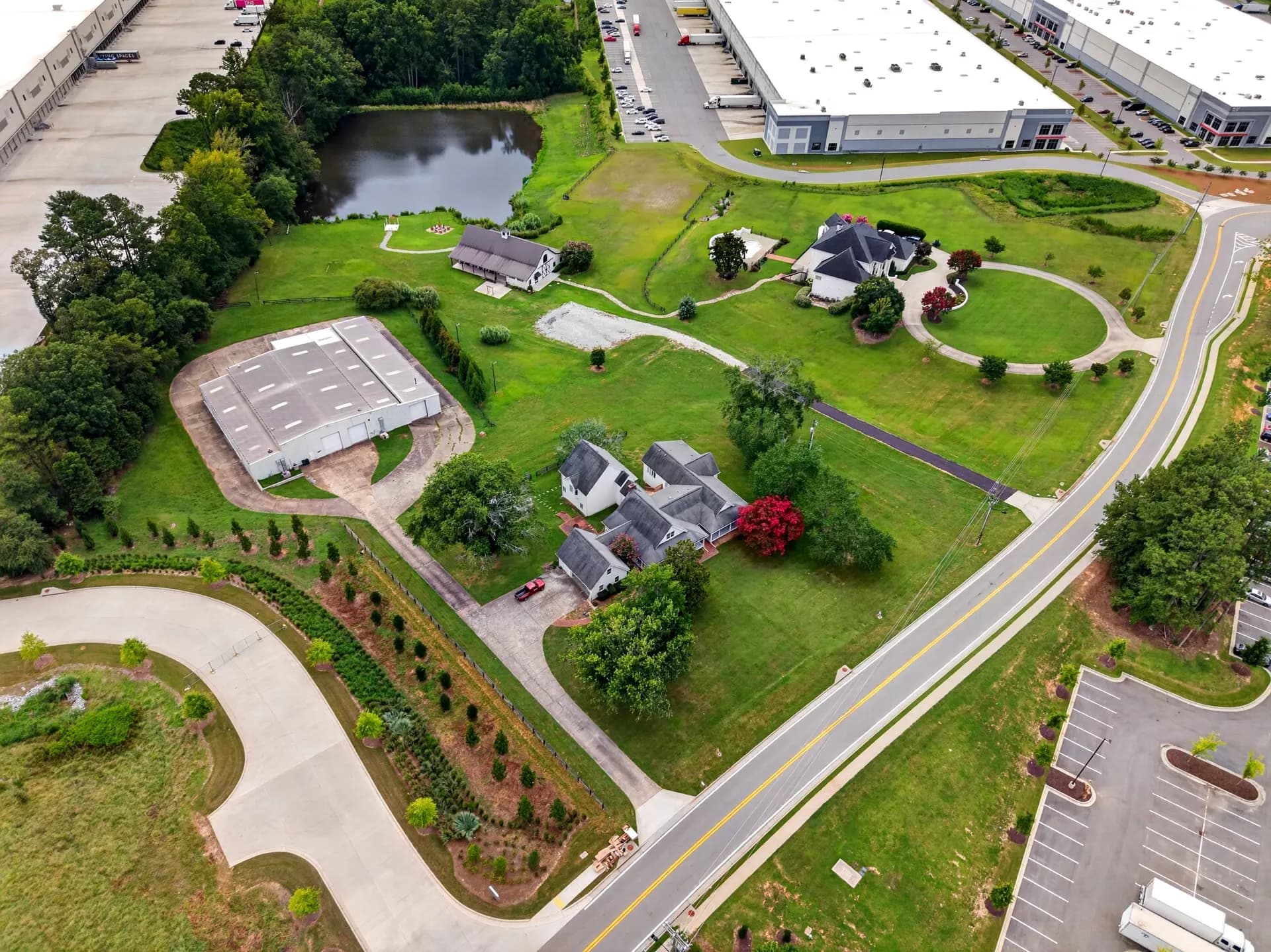 Aerial estate overview at White Fallow Estate