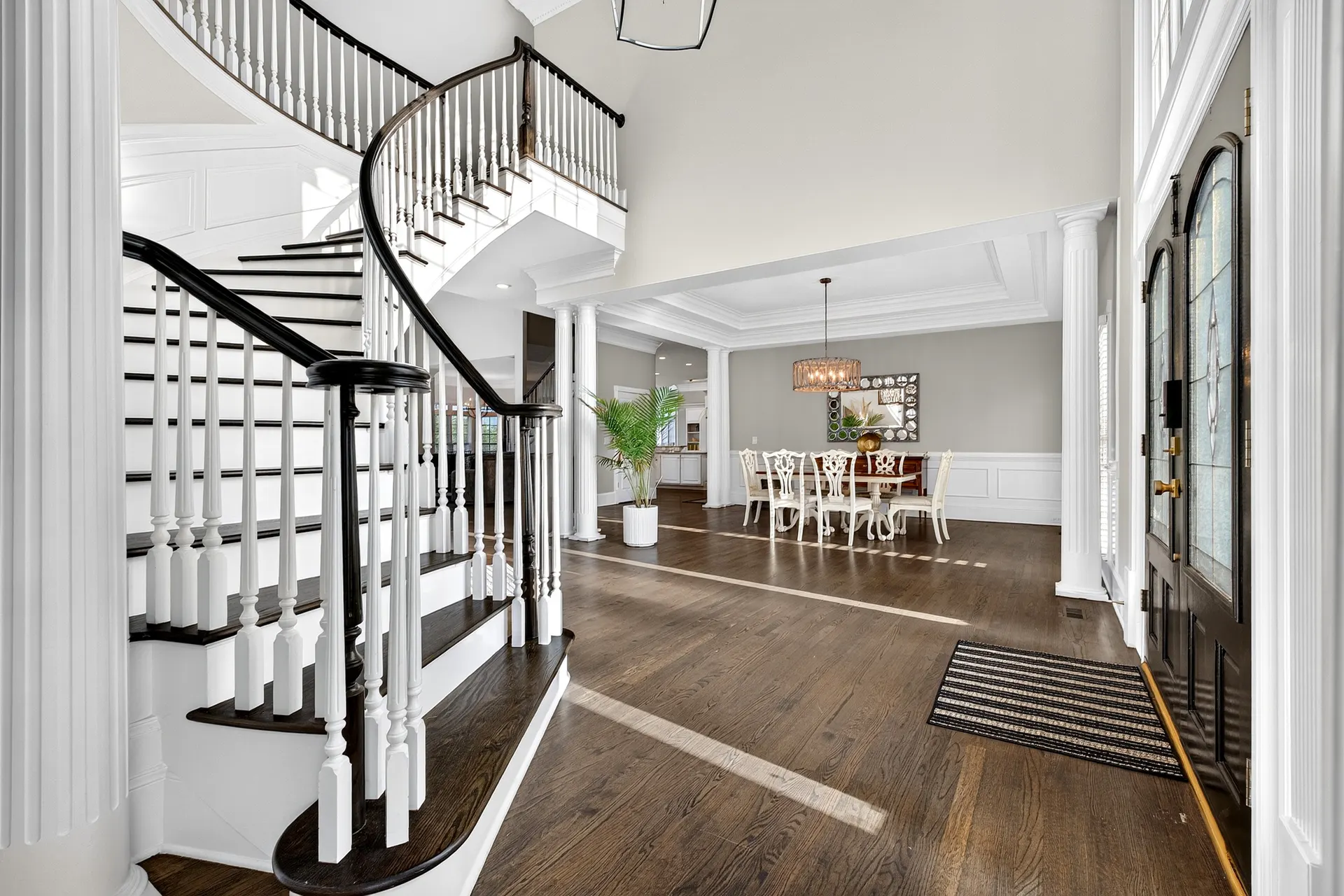 Foyer grand staircase at White Fallow Estate