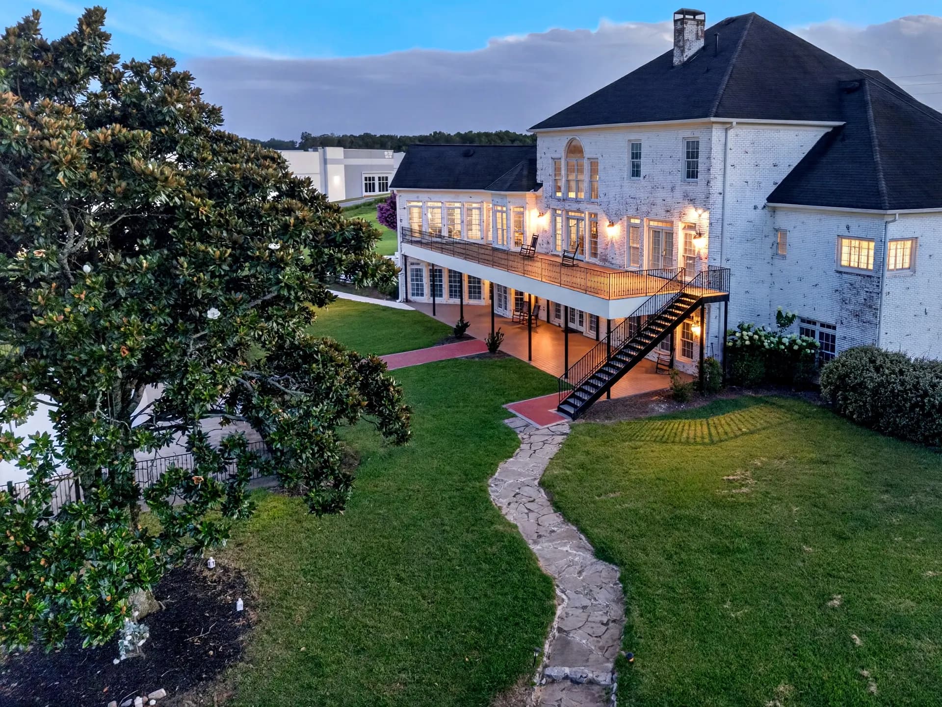 Rear exterior twilight at White Fallow Estate