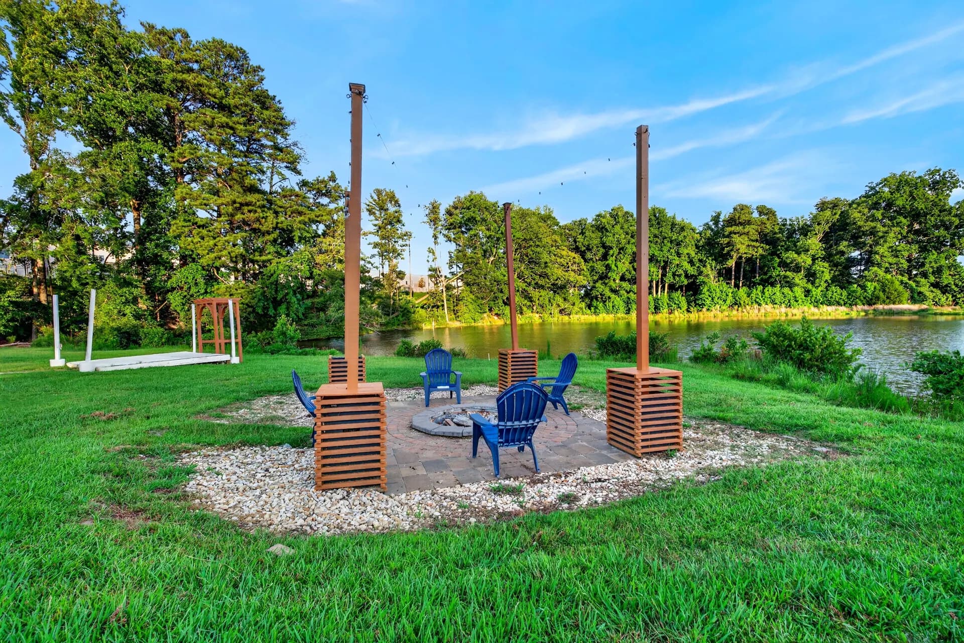 Firepit by pond at White Fallow Estate