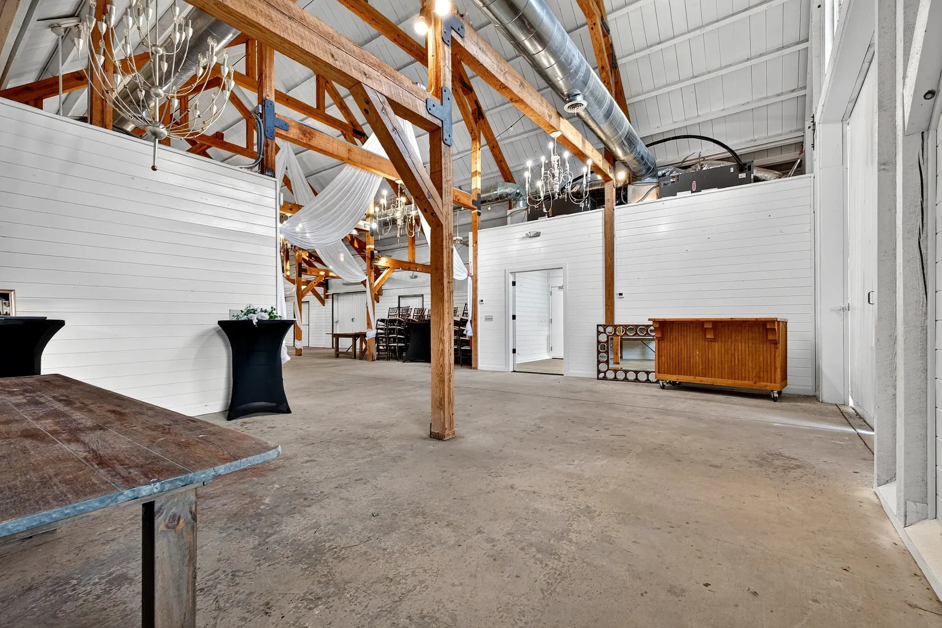 Event barn interior at White Fallow Estate