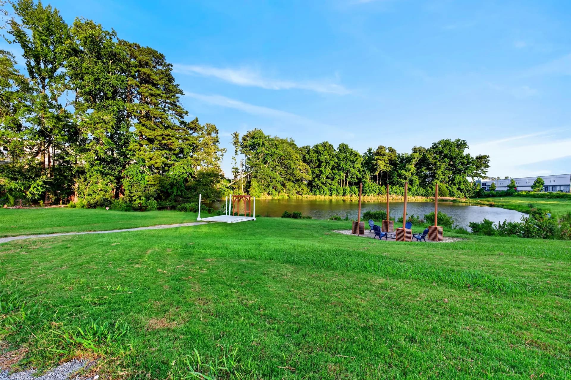 Lawn firepit area at White Fallow Estate