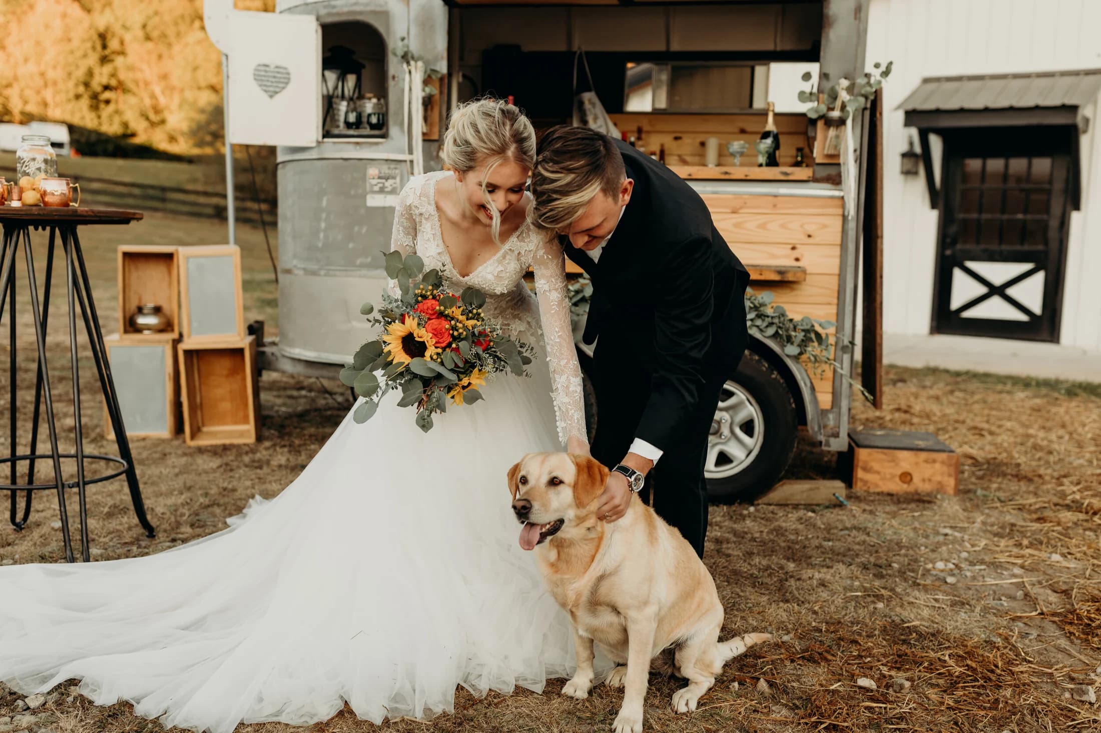 Couple bar trailer dog at White Fallow Estate