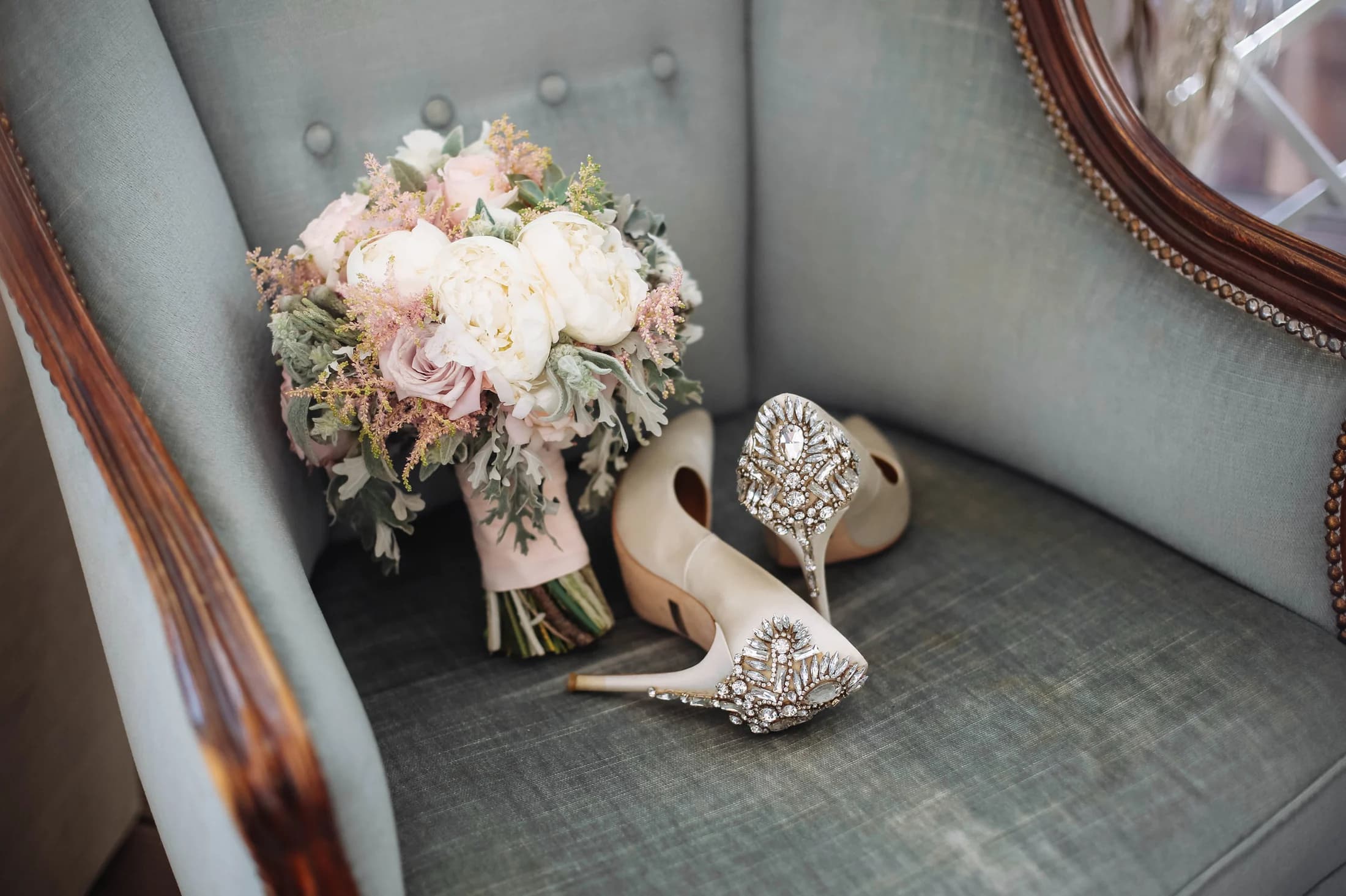 Detail bouquet shoes at White Fallow Estate