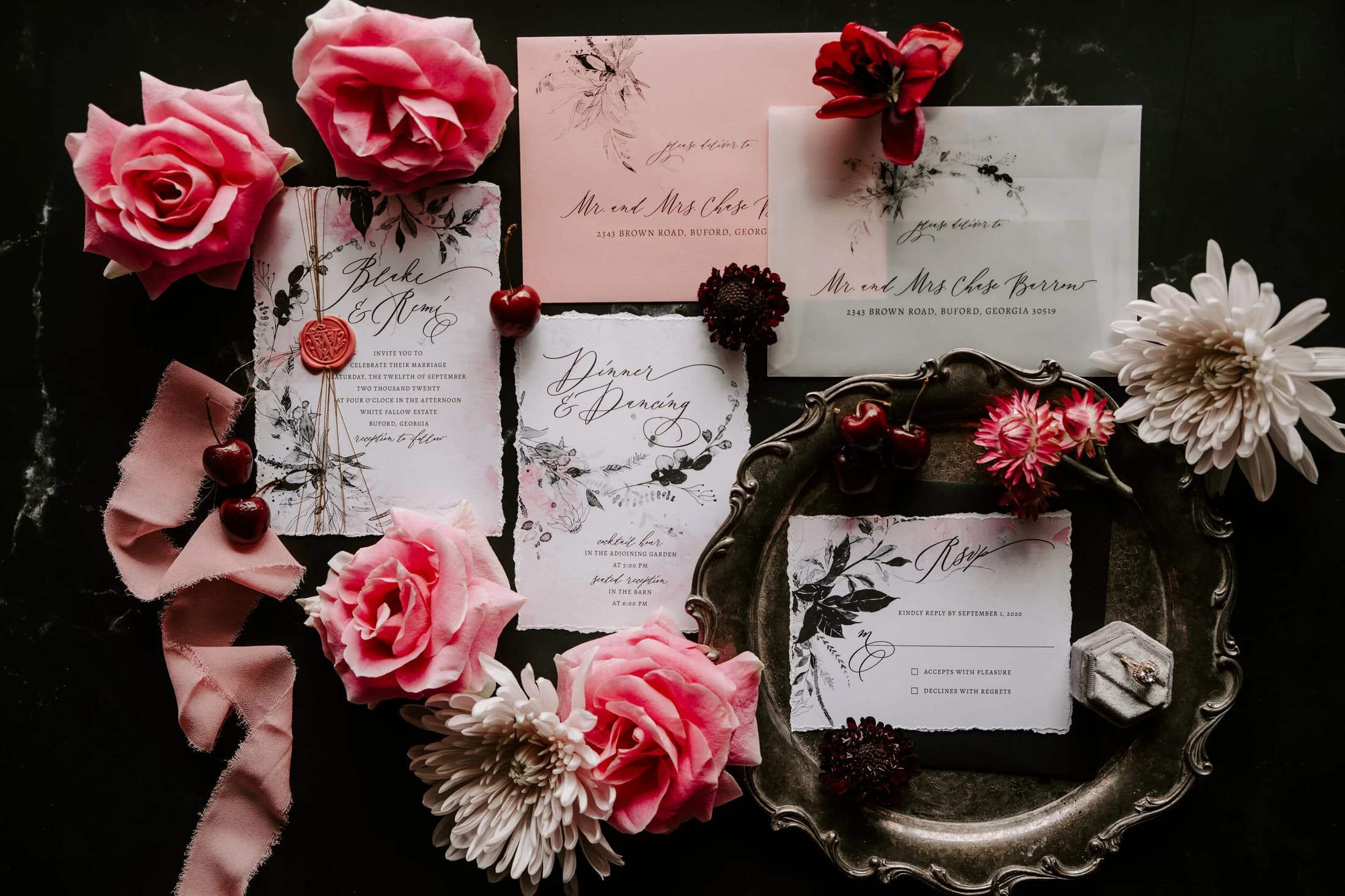 Detail invitation suite at White Fallow Estate